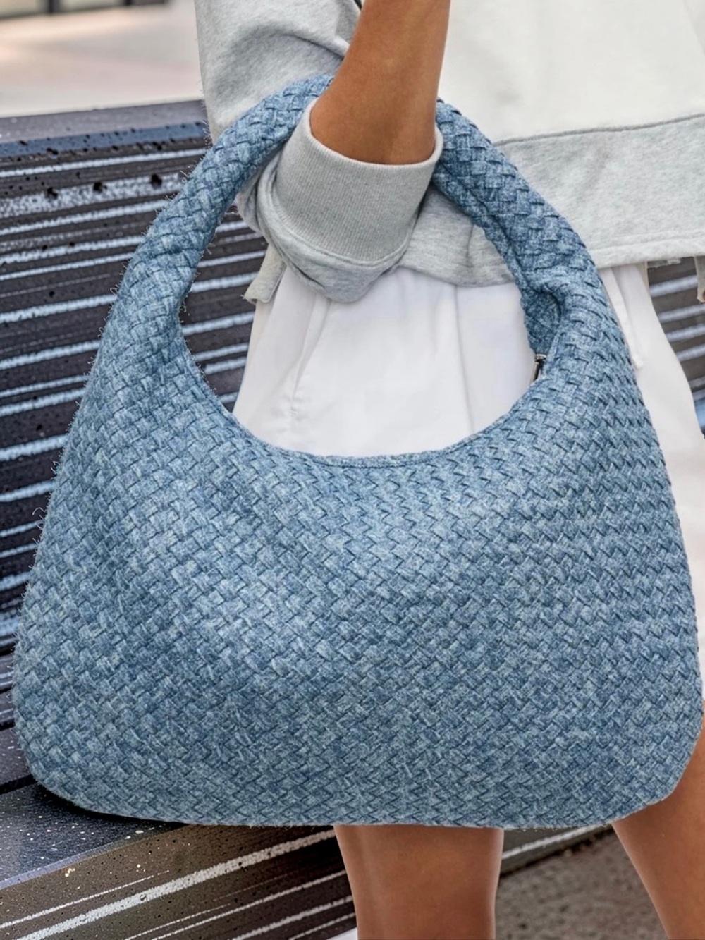 Woven Light Blue Hobo Shoulder Bag